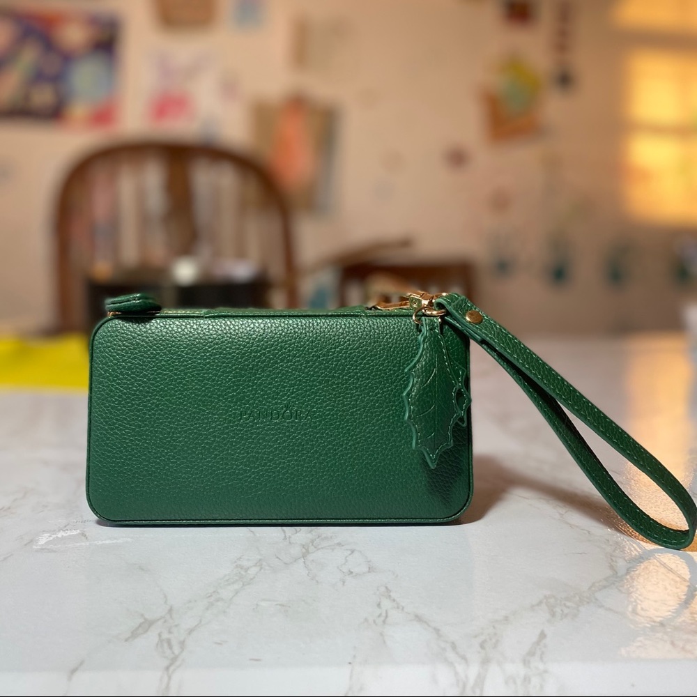 Authentic Pandora travel jewelry green case